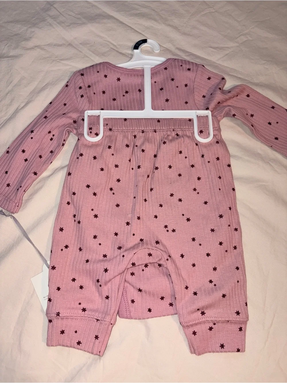 Cloud Island Long-Sleeve Pink Star Ribbed Baby One-Piece Bodysuit